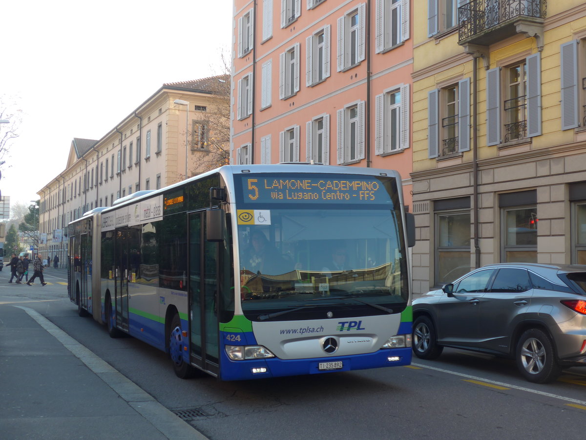 (199'701) - TPL Lugano - Nr. 424/TI 235'892 - Mercedes am 7. Dezember 2018 in Lugano, Centro