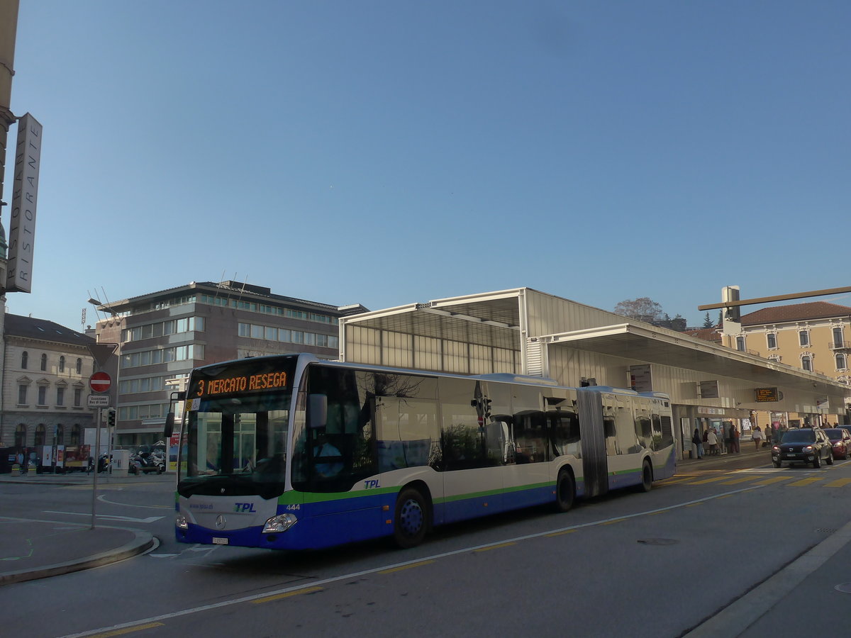 (199'713) - TPL Lugano - Nr. 444/TI 297'011 - Mercedes am 7. Dezember 2018 in Lugano, Centro