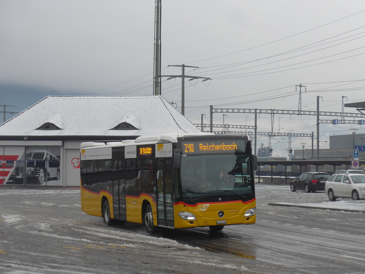 (199'970) - PostAuto Bern - BE 653'383 - Mercedes am 16. Dezember 2018 beim Bahnhof Frutigen