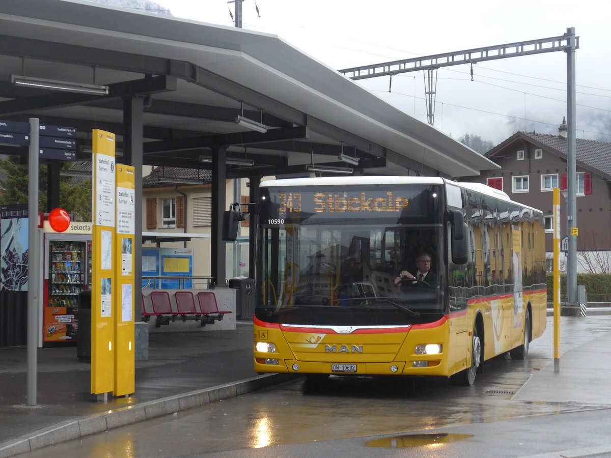 (200'121) - PostAuto Zentralschweiz - Nr. 2/OW 10'602 - MAN (ex Dillier, Sarnen Nr. 2) am 24. Dezember 2018 beim Bahnhof Sarnen