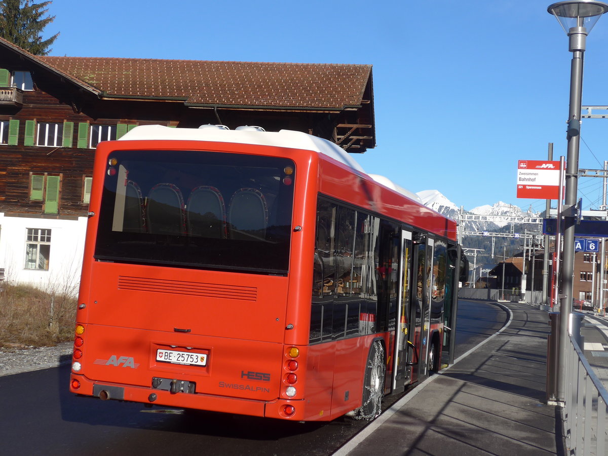 (200'215) - AFA Adelboden - Nr. 39/BE 25'753 - Scania/Hess am 25. Dezember 2018 beim Bahnhof Zweisimmen