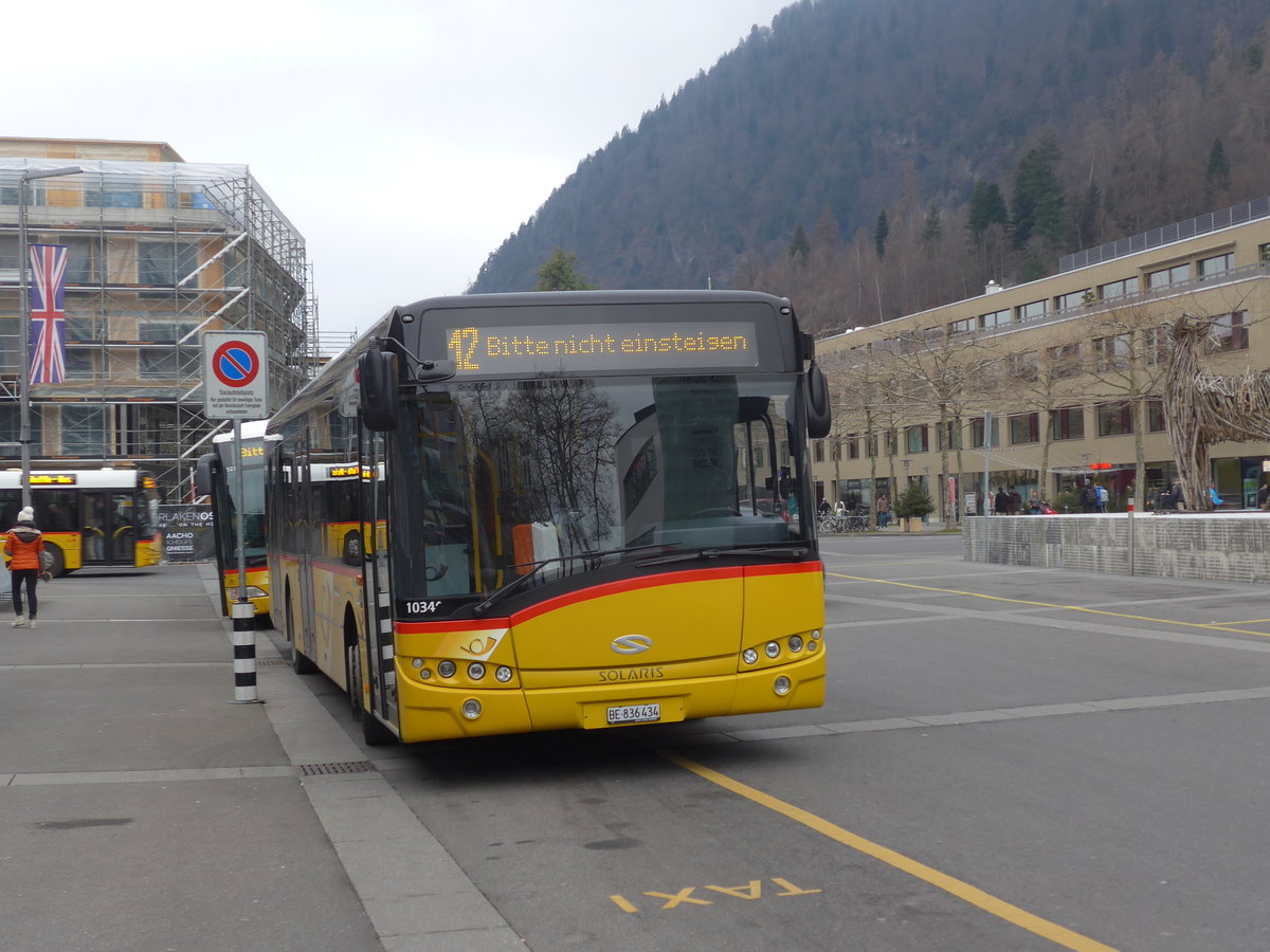 (200'522) - PostAuto Bern - BE 836'434 - Solaris (ex Nr. 581) am 1. Januar 2019 beim Bahnhof Interlaken Ost