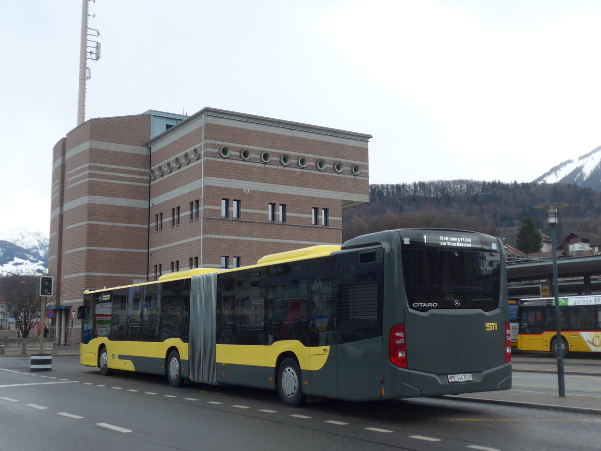 (201'317) - STI Thun - Nr. 704/BE 434'704 - Mercedes am 27. Januar 2019 beim Bahnhof Spiez