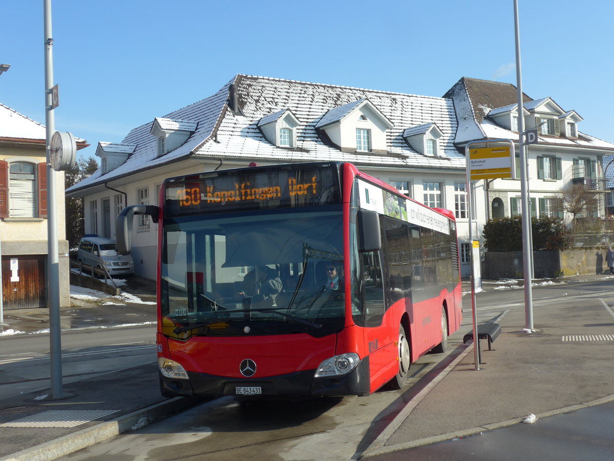 (201'462) - Bernmobil, Bern - Nr. 431/BE 843'431 - Mercedes am 4. Februar 2019 beim Bahnhof Mnsingen