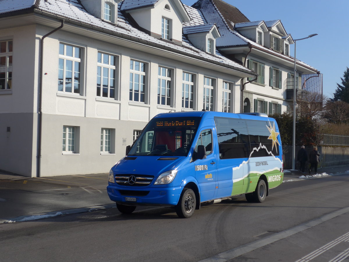 (201'474) - Bernmobil, Bern - Nr. 501/BE 416'501 - Mercedes (ex Mattli, Wassen) am 4. Februar 2019 beim Bahnhof Mnsingen