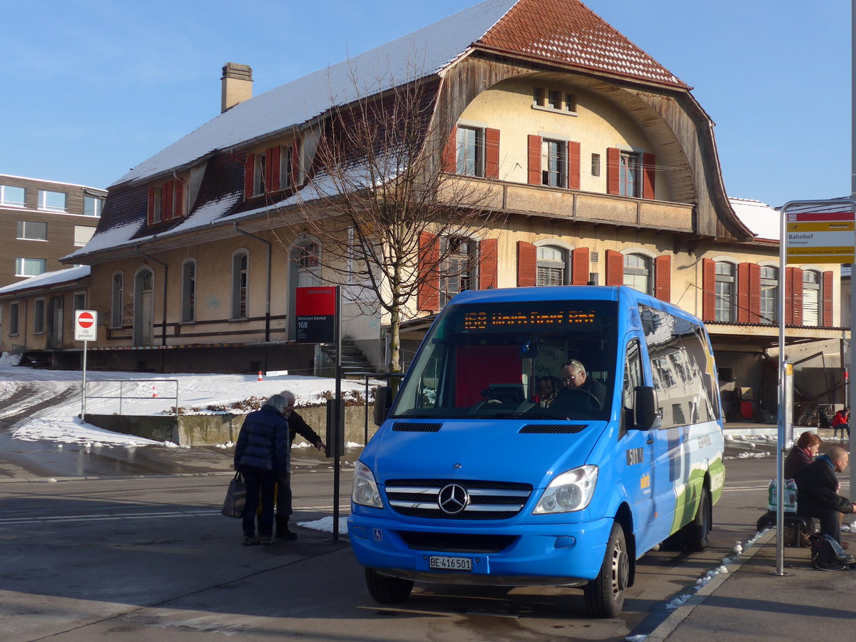 (201'477) - Bernmobil, Bern - Nr. 501/BE 416'501 - Mercedes (ex Mattli, Wassen) am 4. Februar 2019 beim Bahnhof Mnsingen