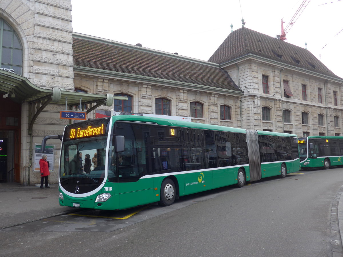 (201'560) - BVB Basel - Nr. 7018/BS 99'318 - Mercedes am 11. Februar 2019 beim Bahnhof Basel
