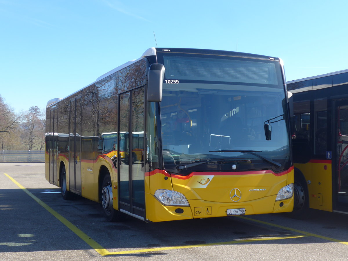 (201'595) - CarPostal Ouest - JU 26'790 - Mercedes (ex Nr. 5) am 16. Februar 2019 in Develier, Parkplatz