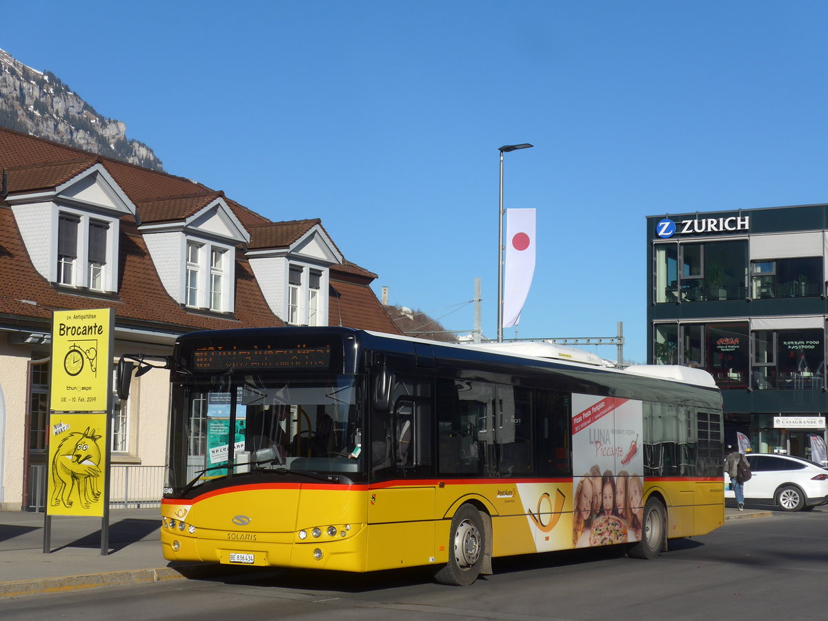 (201'741) - PostAuto Bern - BE 836'434 - Solaris (ex Nr. 581) am 18. Februar 2019 beim Bahnhof Interlaken Ost