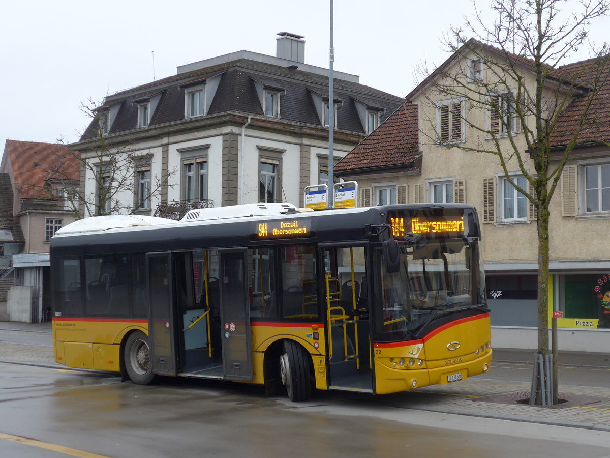 (201'963) - AOT Amriswil - Nr. 22/TG 118'606 - Solaris am 4. Mrz 2019 beim Bahnhof Amriswil