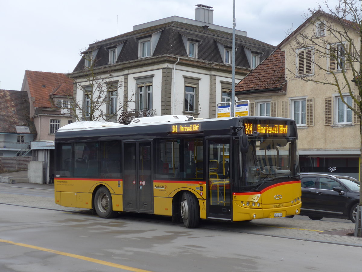 (201'980) - AOT Amriswil - Nr. 22/TG 118'606 - Solaris am 4. Mrz 2019 beim Bahnhof Amriswil