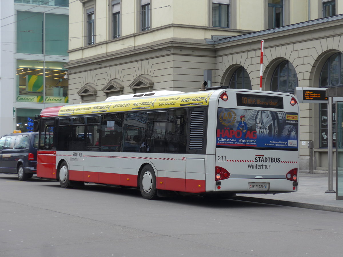 (201'994) - SW Winterthur - Nr. 211/ZH 730'211 - Solaris am 4. Mrz 2019 beim Hauptbahnhof Winterthur