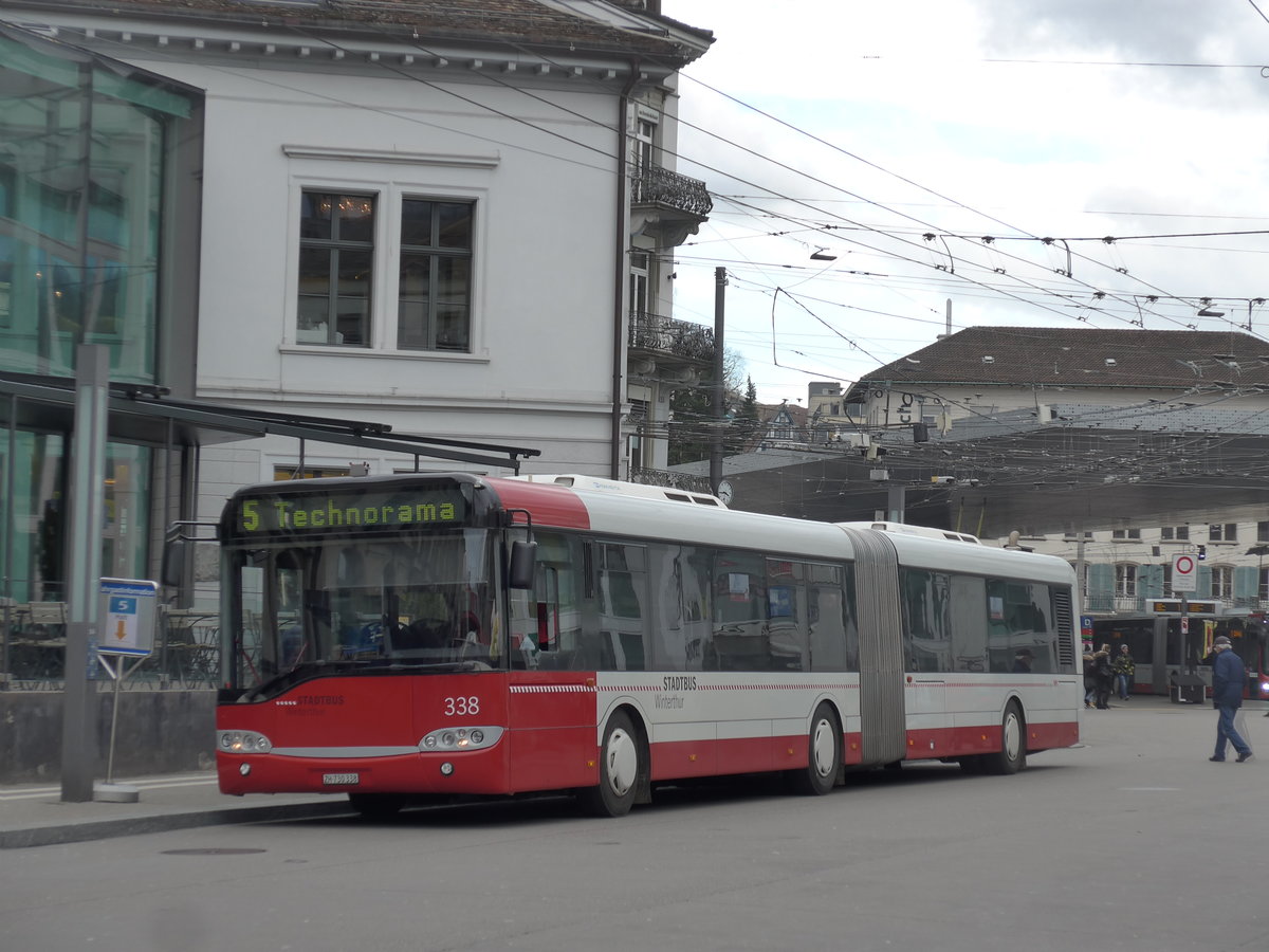 (201'995) - SW Winterthur - Nr. 338/ZH 730'338 - Solaris am 4. Mrz 2019 beim Hauptbahnhof Winterthur