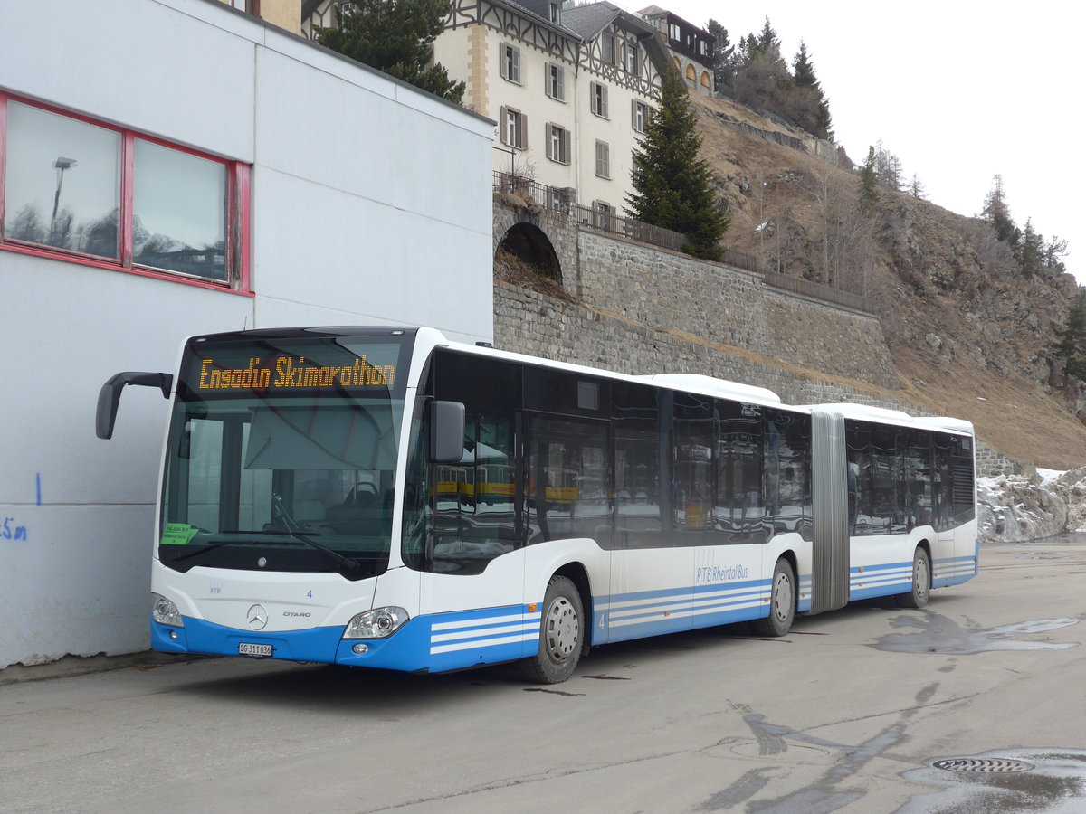 (202'118) - RTB Altsttten - Nr. 4/SG 311'036 - Mercedes am 10. Mrz 2019 beim Bahnhof St. Moritz