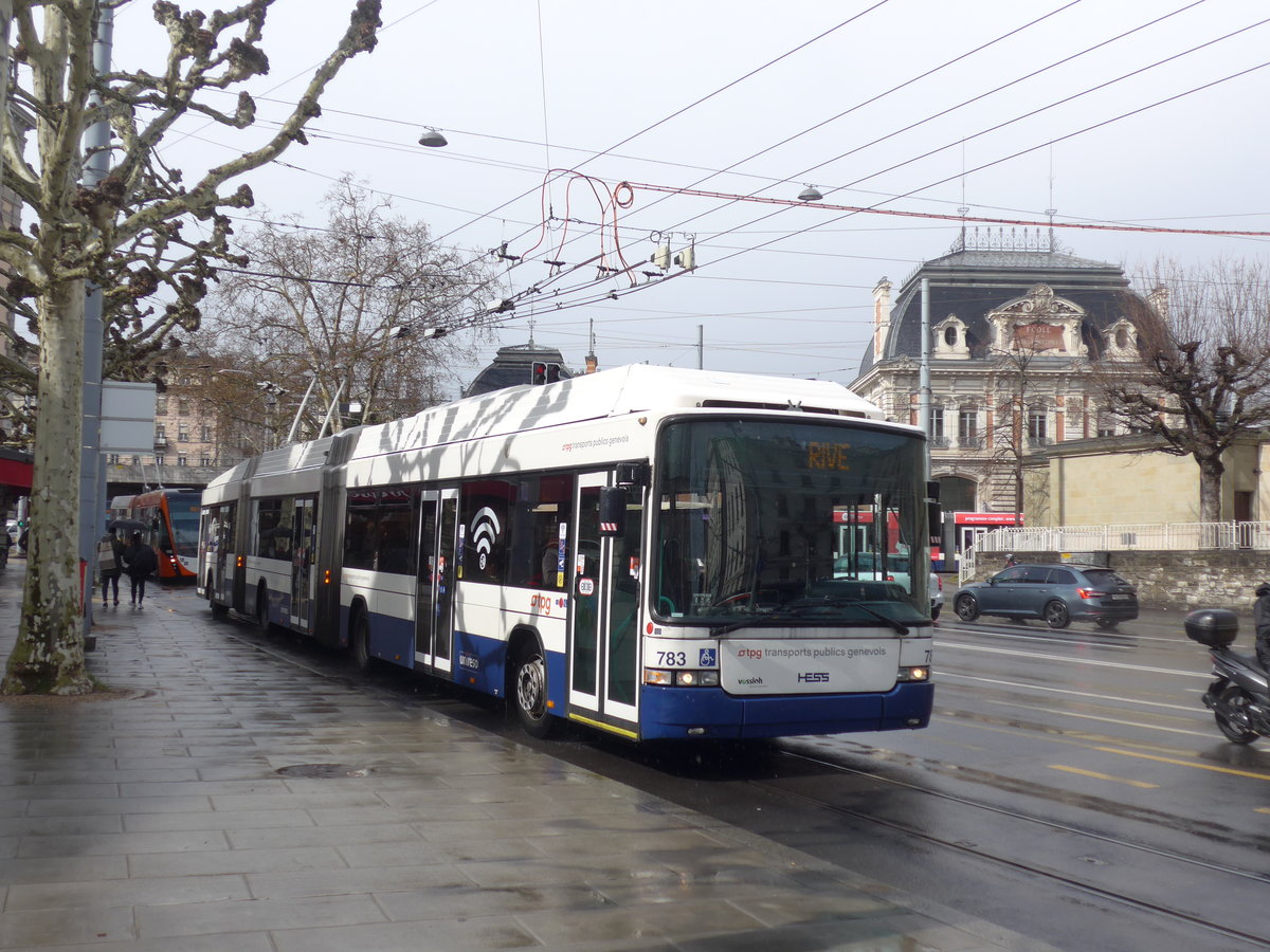 (202'233) - TPG Genve - Nr. 783 - Hess/Hess Doppelgelenktrolleybus am 11. Mrz 2019 in Genve, Place des Vingt-Deux-Cantons