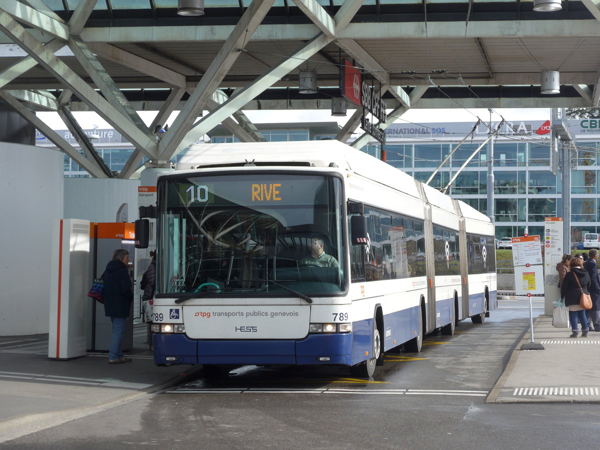 (202'279) - TPG Genve - Nr. 789 - Hess/Hess Doppelgelenktrolleybus am 11. Mrz 2019 in Genve, Aroport