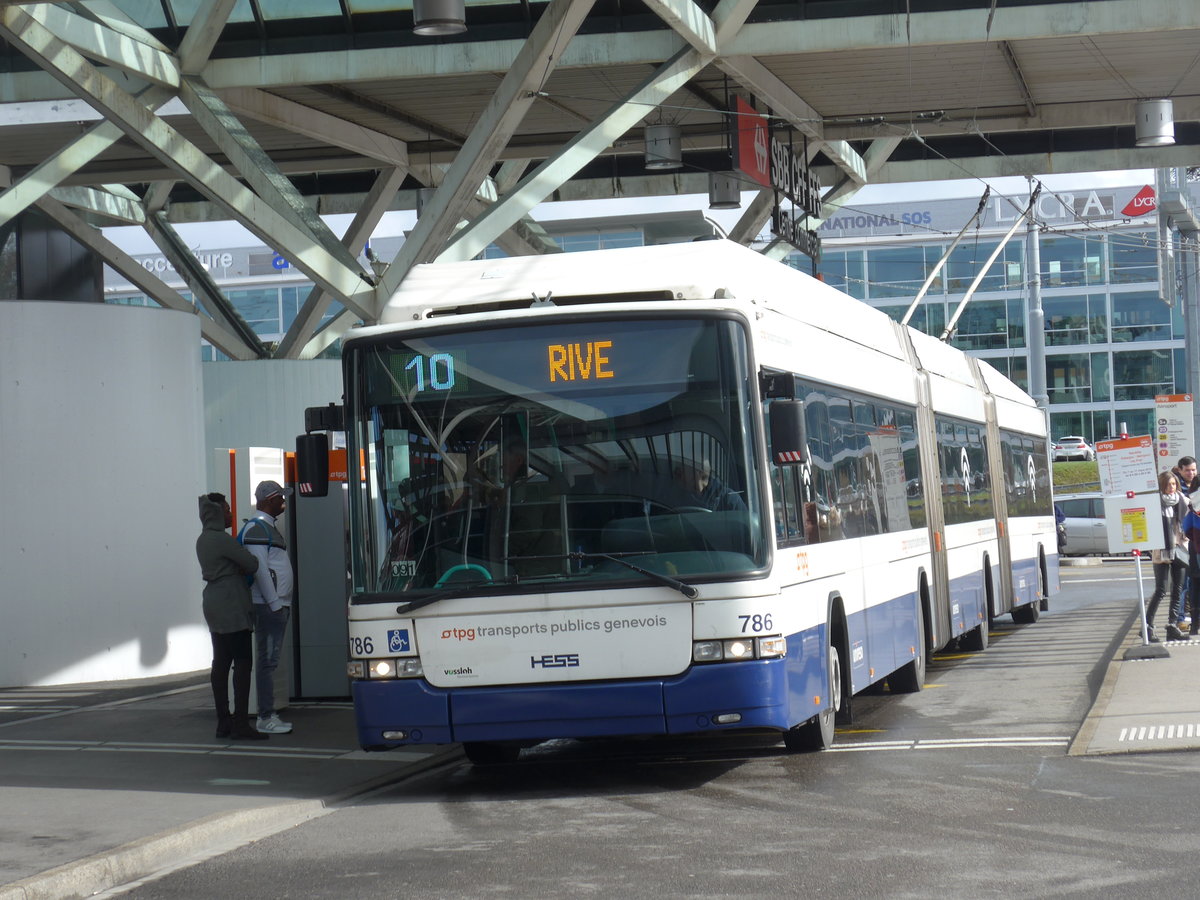 (202'301) - TPG Genve - Nr. 786 - Hess/Hess Doppelgelenktrolleybus am 11. Mrz 2019 in Genve, Aroport