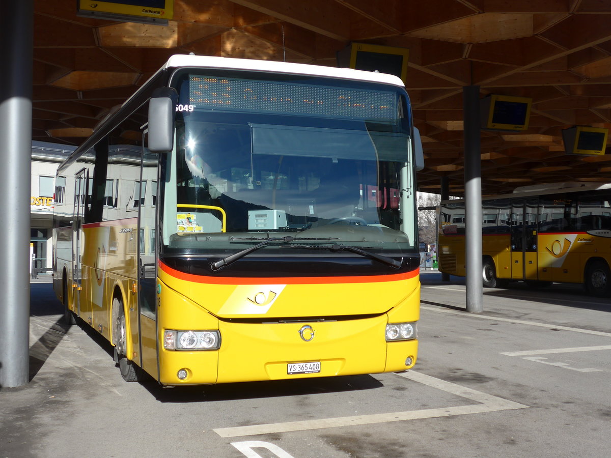 (202'380) - PostAuto Wallis - Nr. 18/VS 365'408 - Irisbus am 16. Mrz 2019 beim Bahnhof Sion