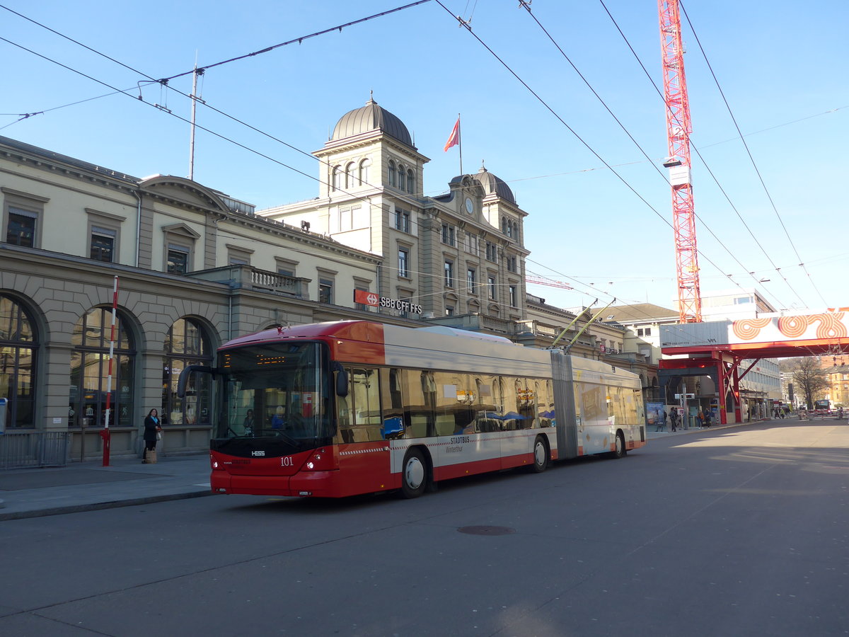 (202'784) - SW Winterthur - Nr. 101 - Hess/Hess Gelenktrolleybus am 21. Mrz 2019 beim Hauptbahnhof Winterthur