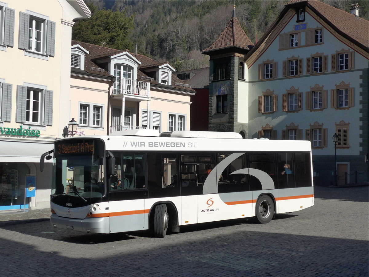 (202'796) - AAGU Altdorf - Nr. 5/UR 9329 - Scania/Hess am 22. Mrz 2019 in Altdorf, Telldenkmal