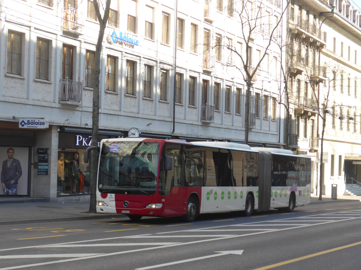 (203'069) - TPF Fribourg - Nr. 593/FR 300'438 - Mercedes am 24. Mrz 2019 beim Bahnhof Fribourg