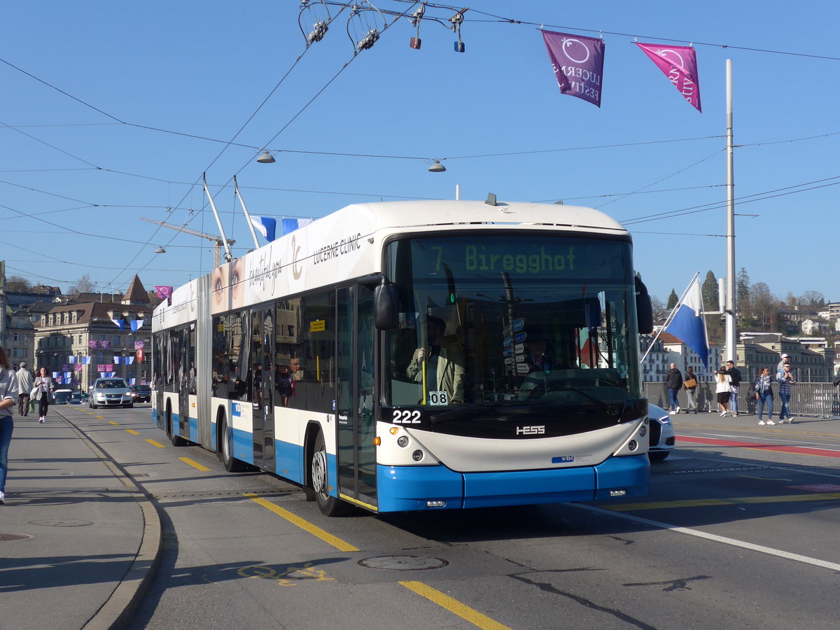 (203'376) - VBL Luzern - Nr. 222 - Hess/Hess Gelenktrolleybus am 30. Mrz 2019 in Luzern, Bahnhofbrcke