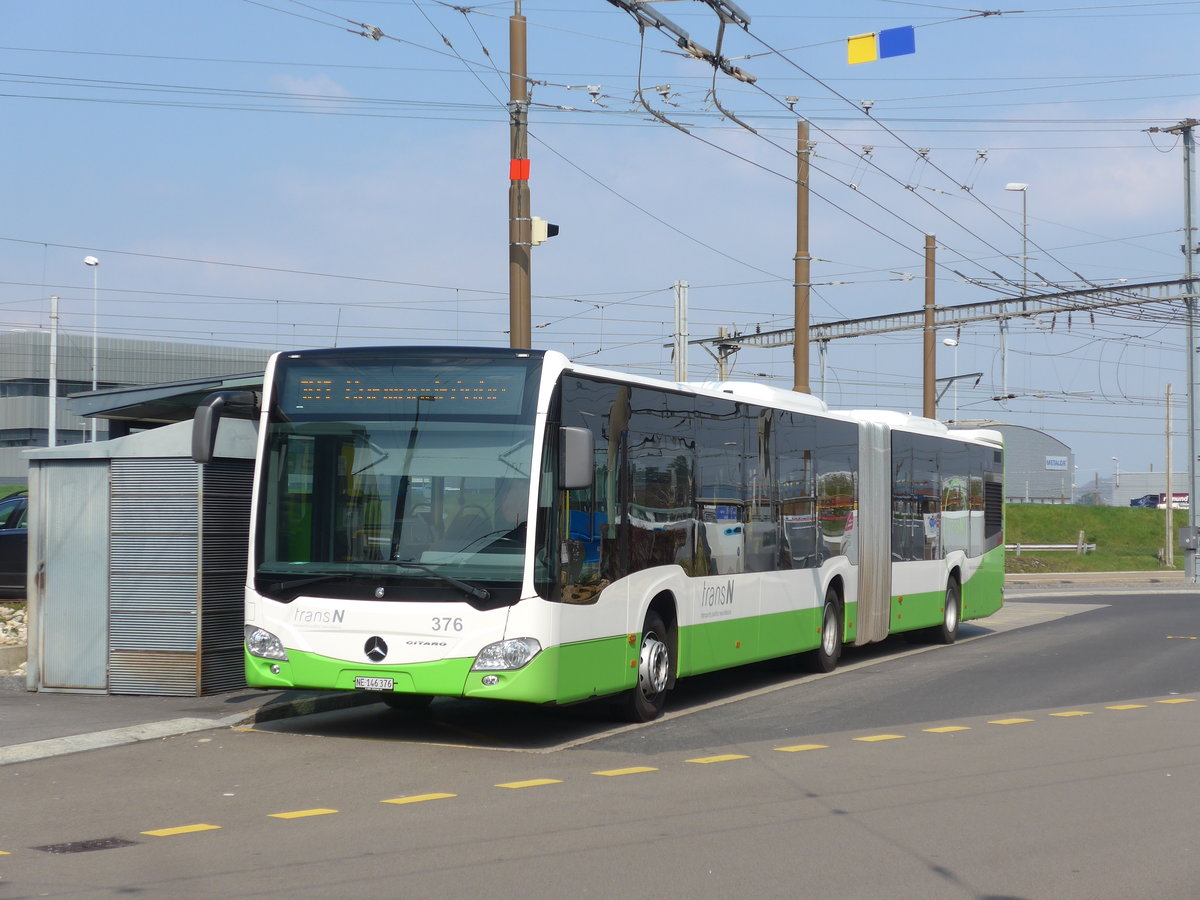 (203'632) - transN, La Chaux-de-Fonds - Nr. 376/NE 146'376 - Mercedes am 13. April 2019 beim Bahnhof Marin-pagnier