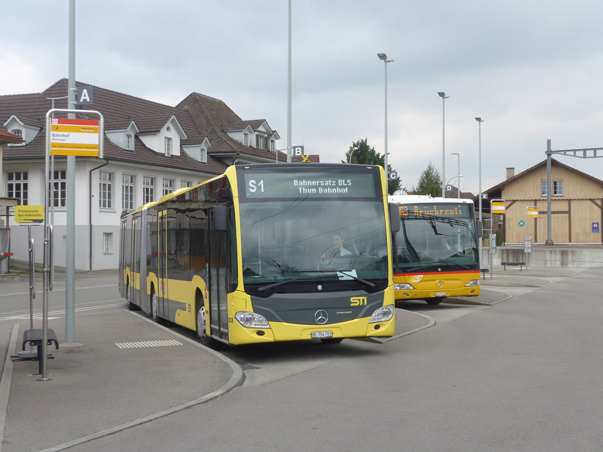 (203'652) - STI Thun - Nr. 703/BE 754'703 - Mercedes am 14. April 2019 beim Bahnhof Mnsingen
