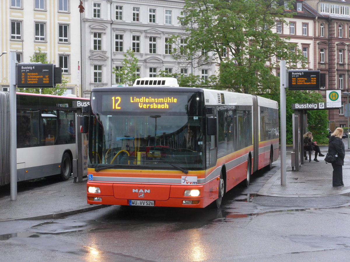 (204'691) - NVG Wrzburg - Nr. 526/W-VV 526 - MAN am 9. Mai 2019 beim Bahnhof Wrzburg