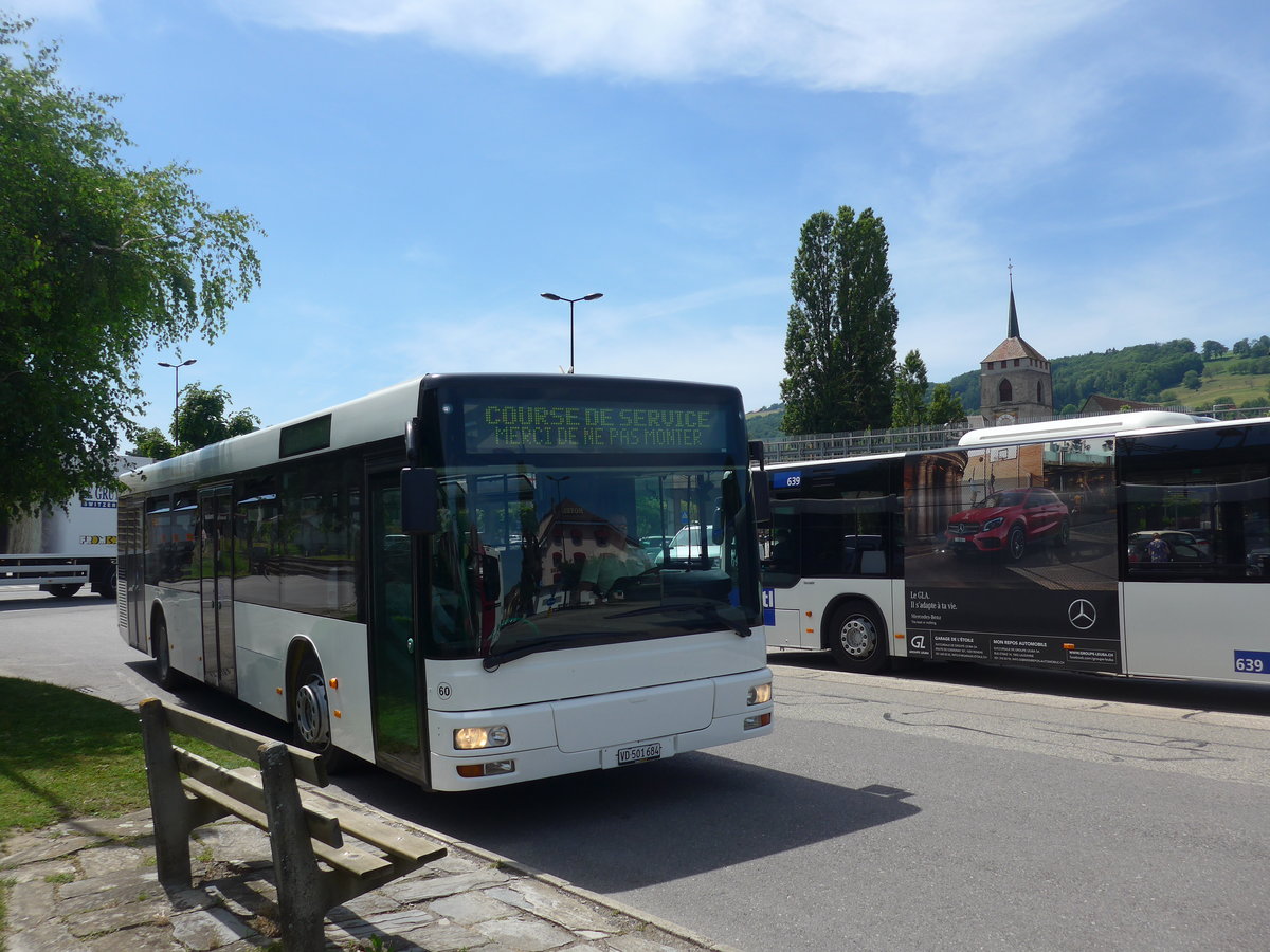 (206'819) - Interbus, Yverdon - Nr. 60/VD 501'684 - MAN (ex transN, La Chaux-de-Fonds Nr. 205; ex TN Neuchtel Nr. 205) am 24. Juni 2019 beim Bahnhof Moudon