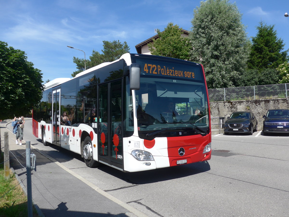 (206'843) - TPF Fribourg - Nr. 1024/FR 300'337 - Mercedes am 24. Juni 2019 beim Bahnhof Palzieux