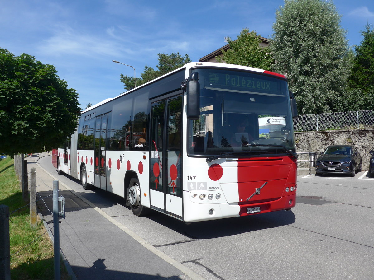 (206'844) - TPF Fribourg - Nr. 147/FR 300'343 - Volvo am 24. Juni 2019 beim Bahnhof Palzieux