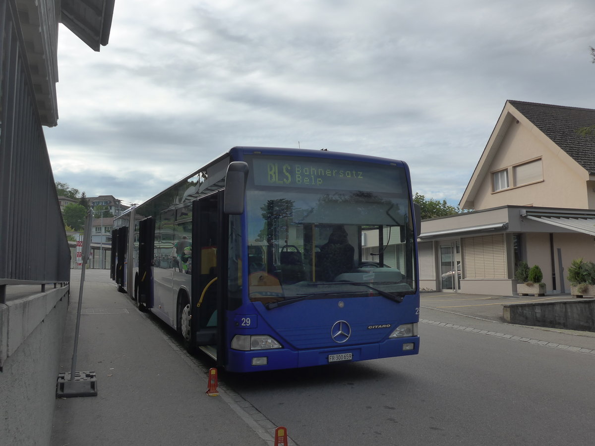 (208'592) - VZO Grningen - Nr. 29/FR 300'659 - Mercedes am 10. August 2019 beim Bahnhof Belp (Einsatz Intertours)