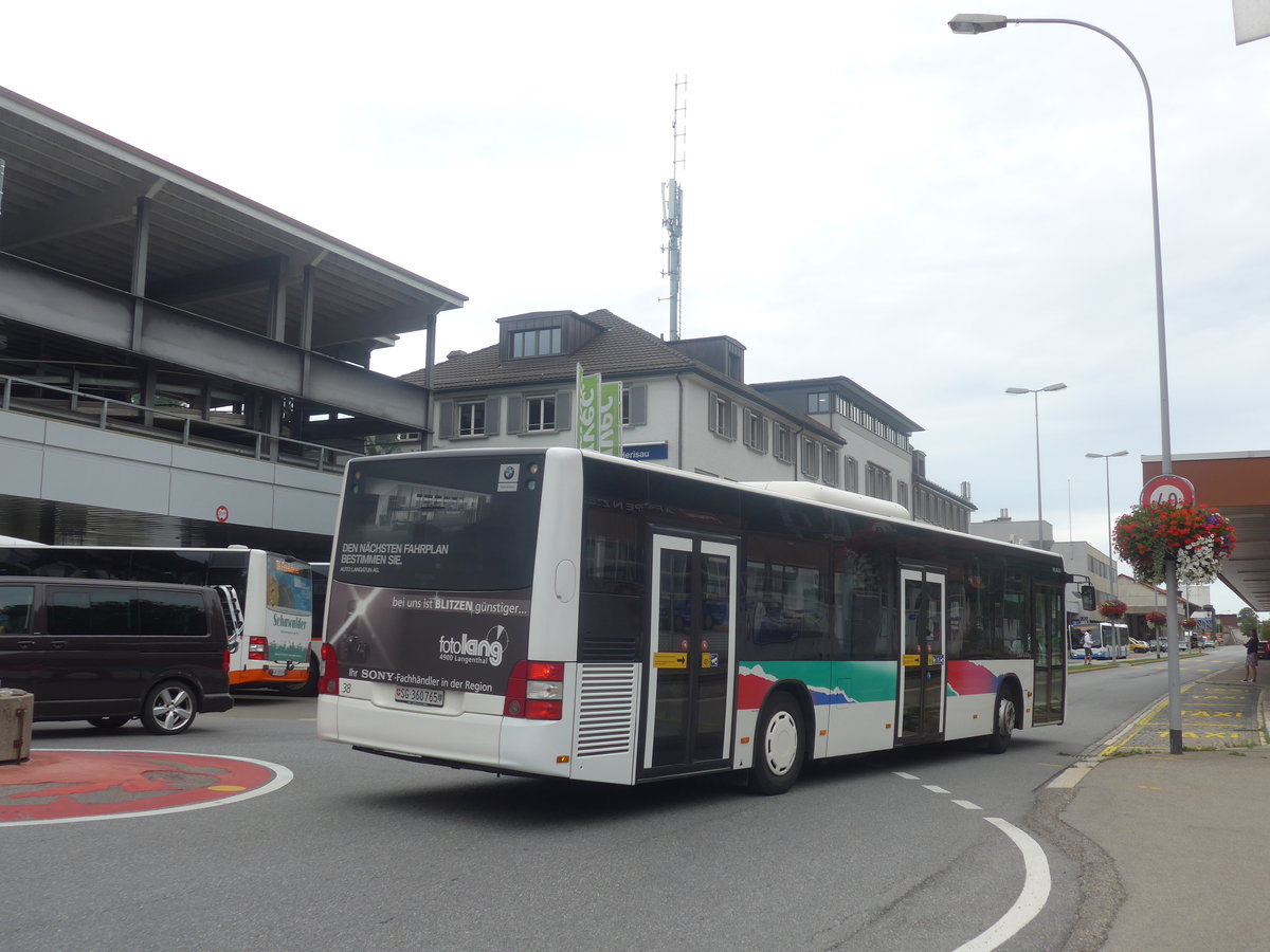 (208'926) - Regiobus, Gossau - Nr. 38/SG 360'765 - MAN (ex ASm Langenthal Nr. 38) am 17. August 2019 beim Bahnhof Herisau