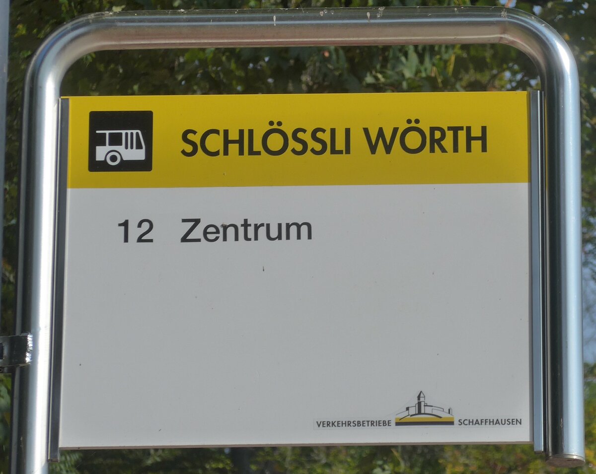 (209'564) - VERKEHRSBETRIEBE SCHAFFHAUSEN-Haltestellenschild - Neuhausen, Schlssli Wrth - am 14. September 2019