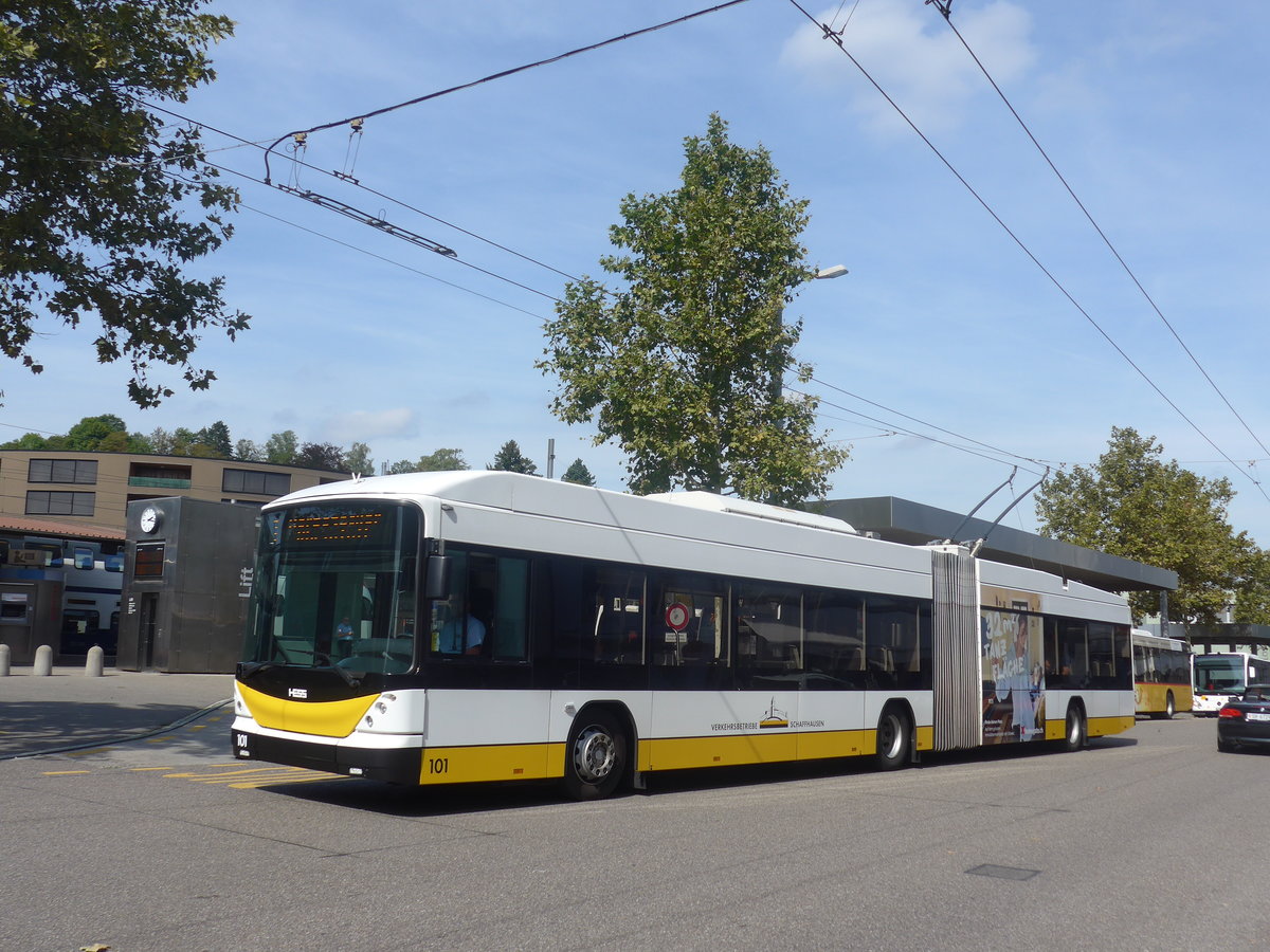 (209'636) - VBSH Schaffhausen - Nr. 101 - Hess/Hess Gelenktrolleybus am 14. September 2019 beim Bahnhof Schaffhausen