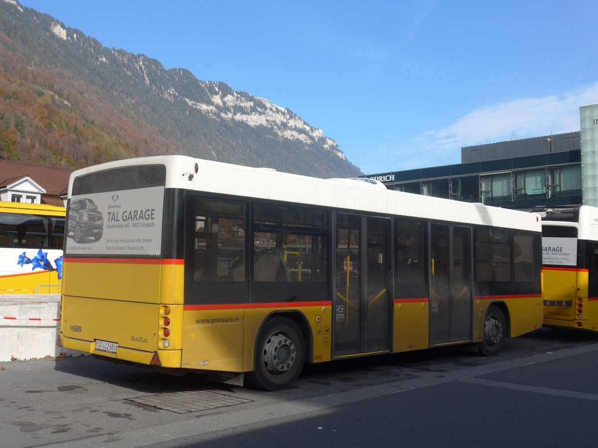 (211'021) - PostAuto Ostschweiz - SG 412'681 - Hess Personenanhnger am 11. November 2019 beim Bahnhof Interlaken Ost