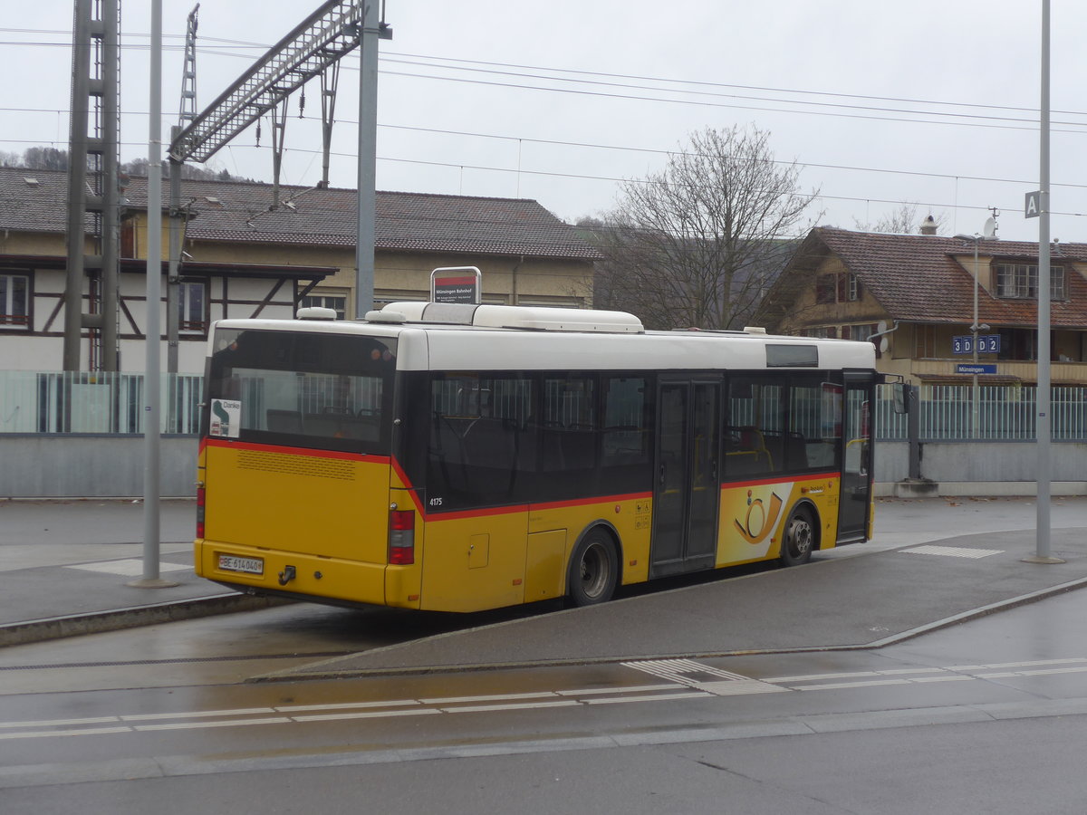 (212'855) - PostAuto Bern - BE 614'040 - MAN/Gppel (ex AVG Meiringen Nr. 72) am 9. Dezember 2019 beim Bahnhof Mnsingen