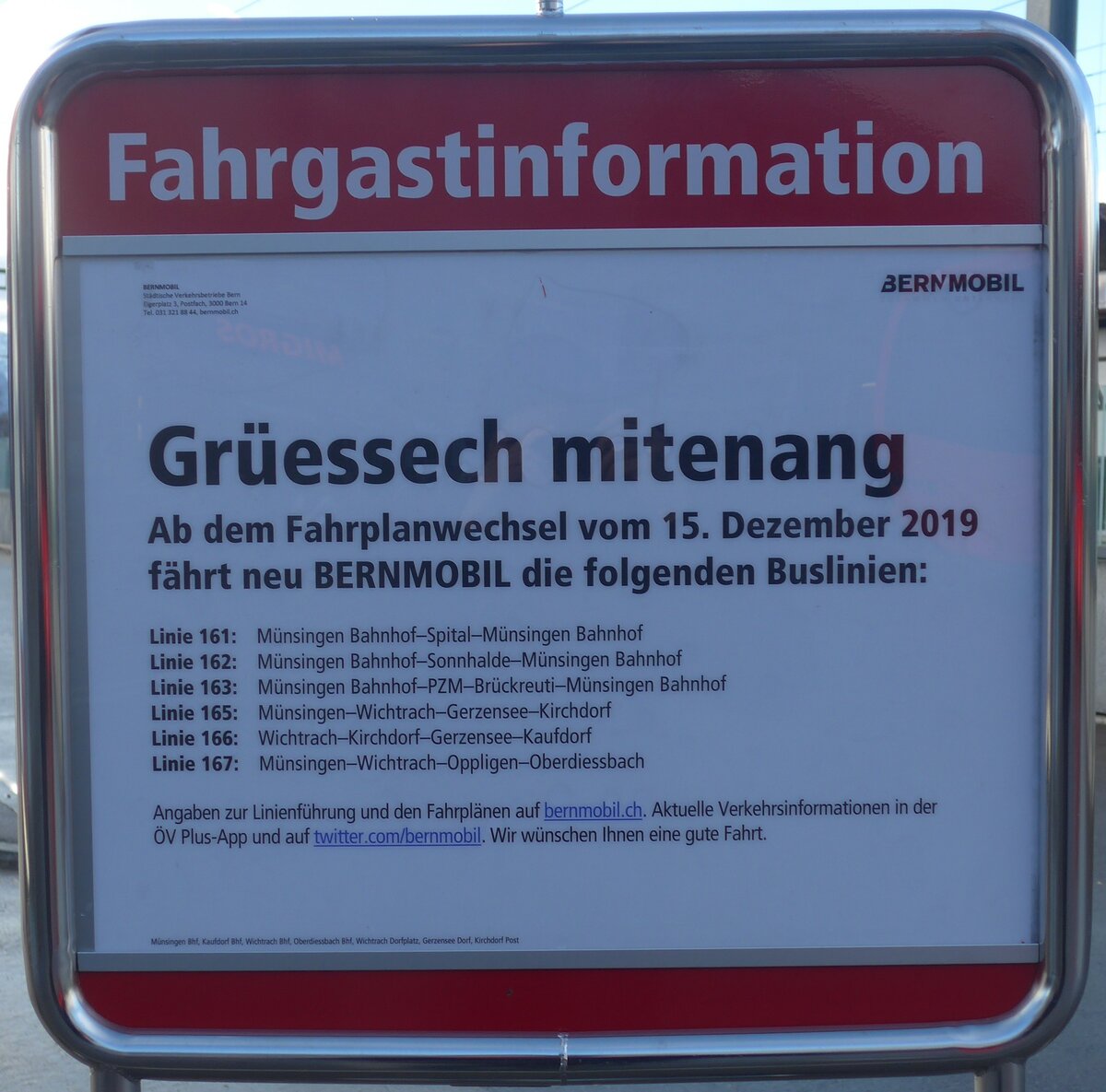 (212'905) - Bernmobil-Fahrgastinformation am 14. Dezember 2019 beim Bahnhof Mnsingen
