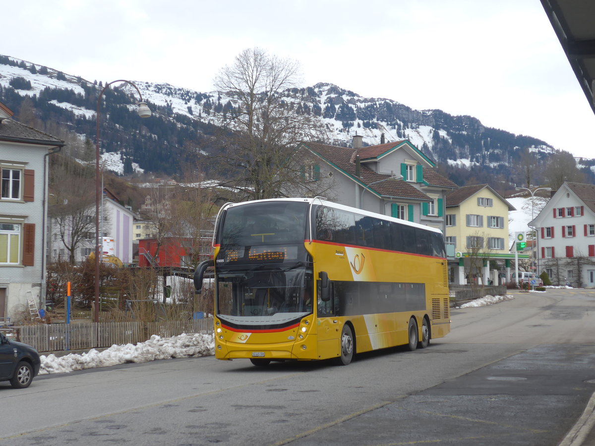 (214'050) - PostAuto Ostschweiz - SG 445'308 - Alexander Dennis am 1. Februar 2020 beim Bahnhof Nesslau-Neu St. Johann