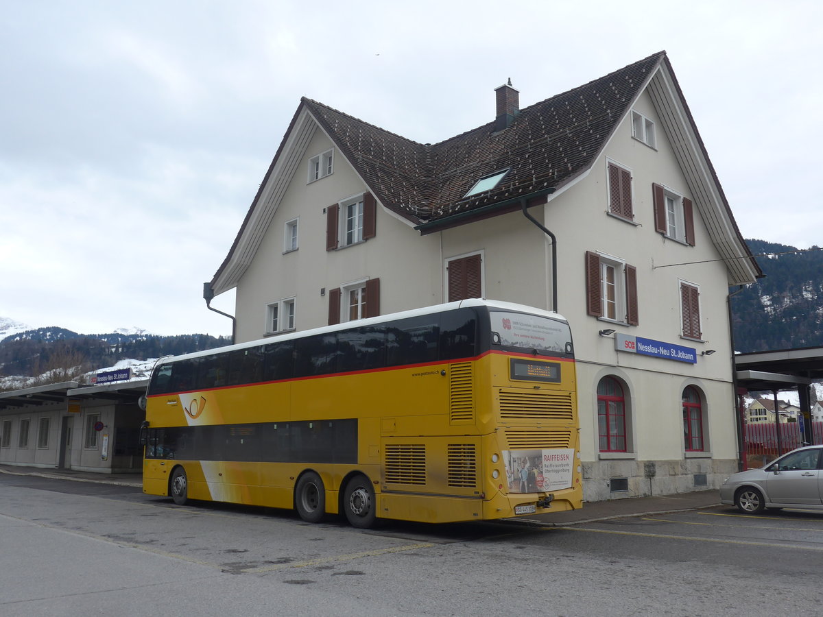 (214'053) - PostAuto Ostschweiz - SG 445'308 - Alexander Dennis am 1. Februar 2020 beim Bahnhof Nesslau-Neu St. Johann