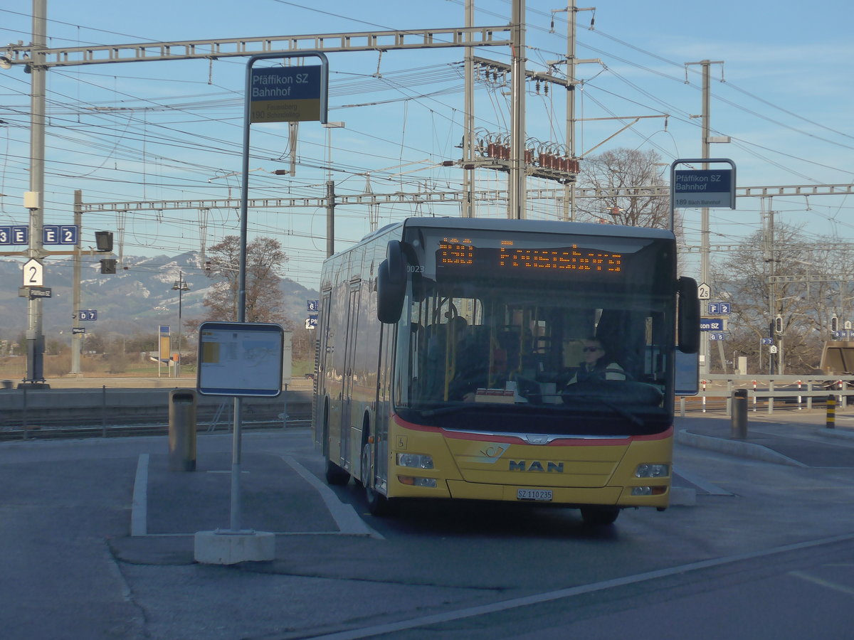 (214'215) - Lienert&Ehrler, Einsiedeln - SZ 110'235 - MAN (ex Schuler, Feusisberg) am 15. Februar 2020 beim Bahnhof Pfffikon