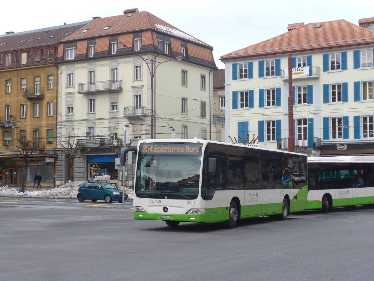 (214'259) - transN, La Chaux-de-Fonds - Nr. 311/NE 19'211 - Mercedes (ex TRN La Chaux-de-Fonds Nr. 311) am 16. Februar 2020 beim Bahnhof La Chaux-de-Fonds