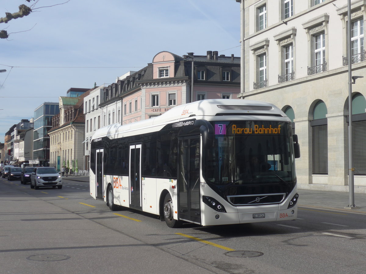 (214'594) - BBA Aarau - Nr. 43/AG 389'243 - Volvo am 20. Februar 2020 beim Bahnhof Aarau