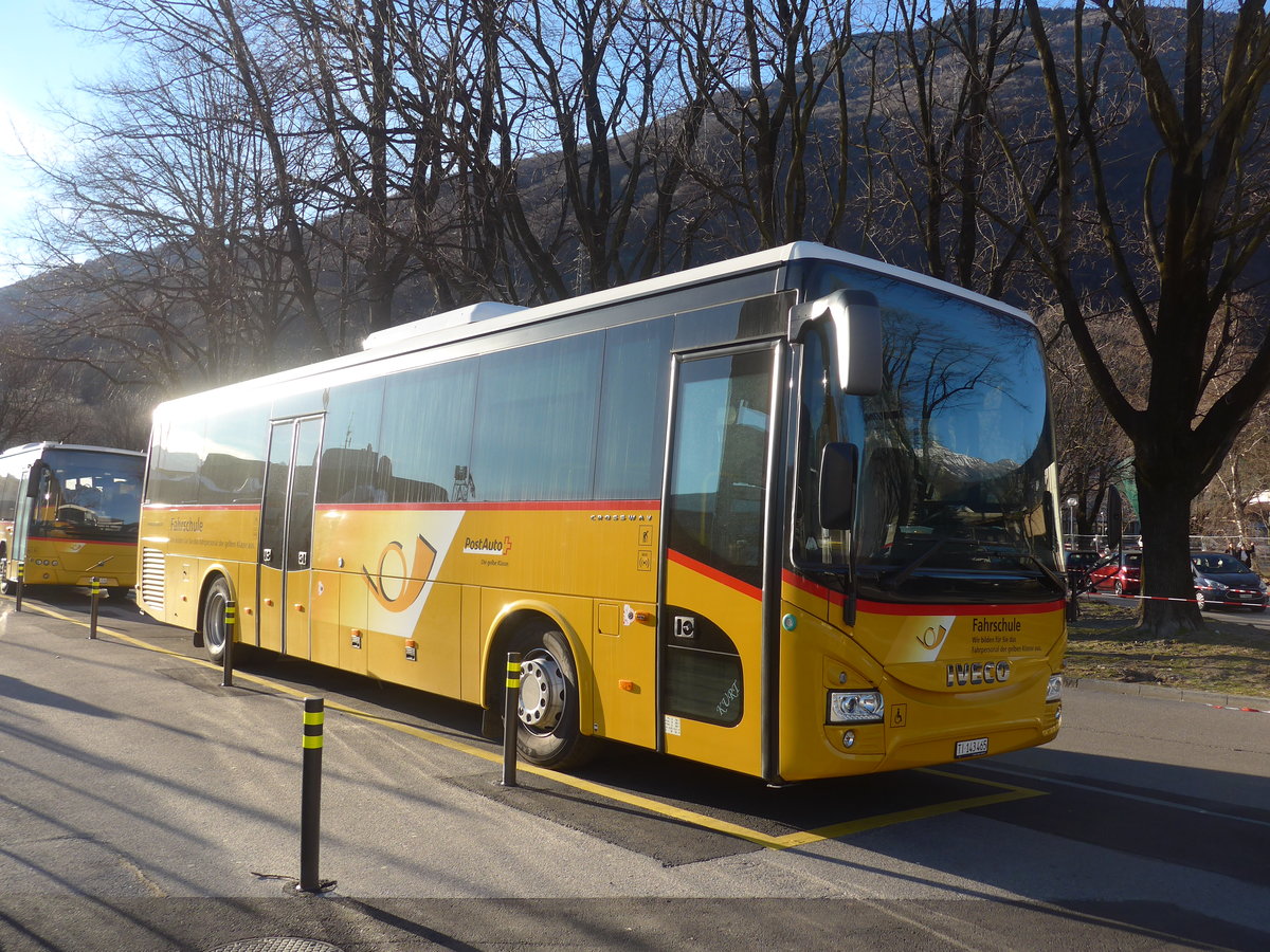 (214'743) - AutoPostale Ticino - TI 143'465 - Iveco (ex PostAuto Bern) am 21. Februar 2020 in Bellinzona, Garage