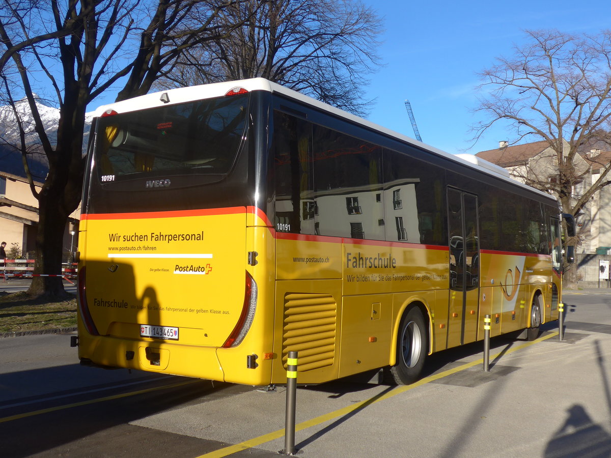 (214'745) - AutoPostale Ticino - TI 143'465 - Iveco (ex PostAuto Bern) am 21. Februar 2020 in Bellinzona, Garage