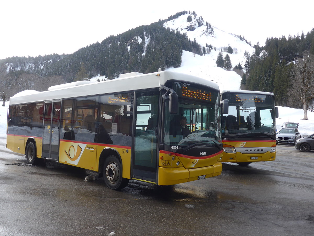 (215'093) - PostAuto Bern - BE 403'166 - Scania/Hess (ex AVG Meiringen Nr. 66; ex Steiner, Messen) am 8. Mrz 2020 auf der Schwarzwaldalp