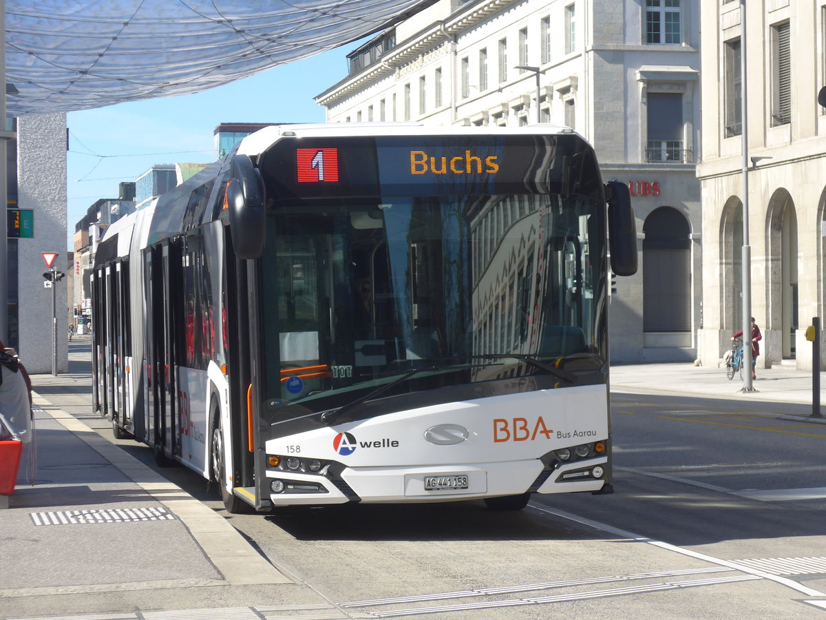 (215'201) - BBA Aarau - Nr. 158/AG 441'158 - Solaris am 15. Mrz 2020 beim Bahnhof Aarau