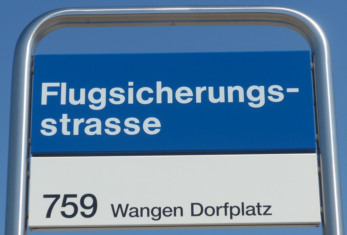 (215'911) - ZVV-Haltestellenschild - Blach, Flugsicherungsstrasse - am 6. April 2020