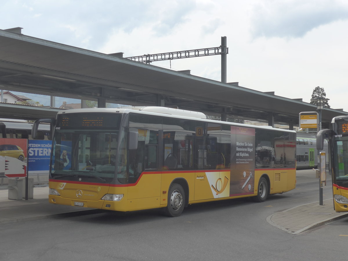 (216'195) - PostAuto Bern - BE 653'385 - Mercedes am 17. April 2020 beim Bahnhof Spiez